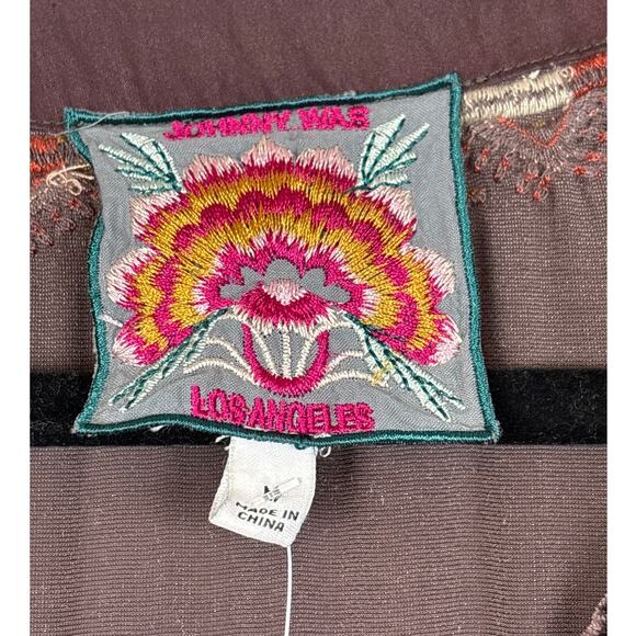 Johnny Was Women’s M Chocolate Velvet Silk Embroidered 3/4 Bell Sleeve Top NWT - Picture 5 of 6